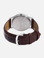 Classic Silver Dial Brown Leather Strap Analog Watch for Men