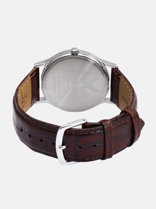 Classic Silver Dial Brown Leather Strap Analog Watch for Men