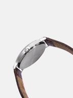 Classic Silver Dial Brown Leather Strap Analog Watch for Men