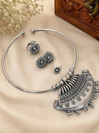 Navratri Special Oxidized Silver Tribal Pendant Necklace Set