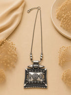 Navratri Special Oxidized Silver Square Pendant Necklace Set