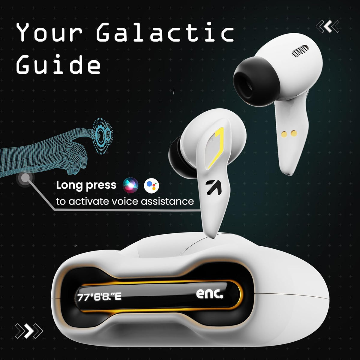 GOBOULT Astra Truly Wireless in Ear Earbuds with 48H Playtime, Built-in App Support, 45ms Low Latency Gaming, 4 Mics ENC, Breathing LEDs,13mm Bass Drivers, TWS Ear Buds (White Opal)