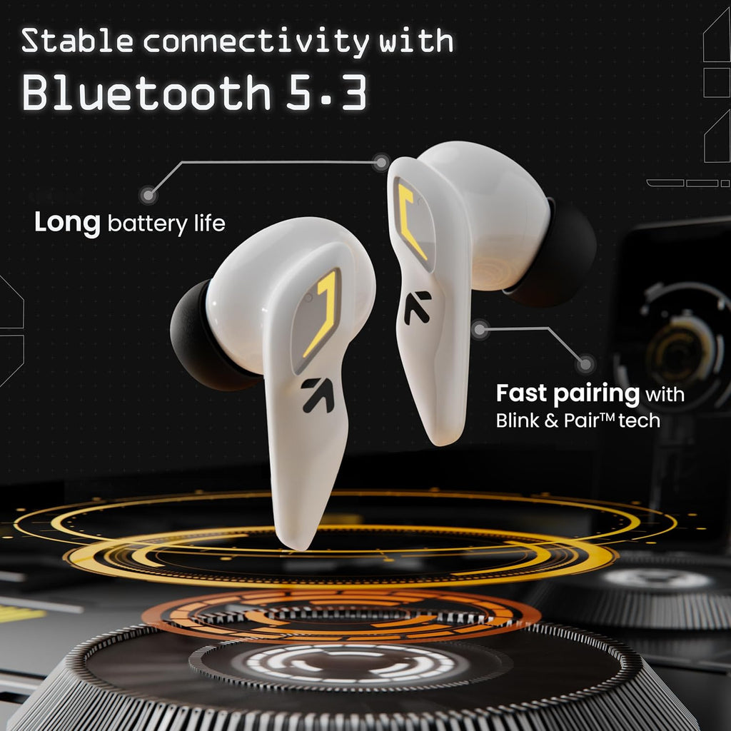 GOBOULT Astra Truly Wireless in Ear Earbuds with 48H Playtime, Built-in App Support, 45ms Low Latency Gaming, 4 Mics ENC, Breathing LEDs,13mm Bass Drivers, TWS Ear Buds (White Opal)