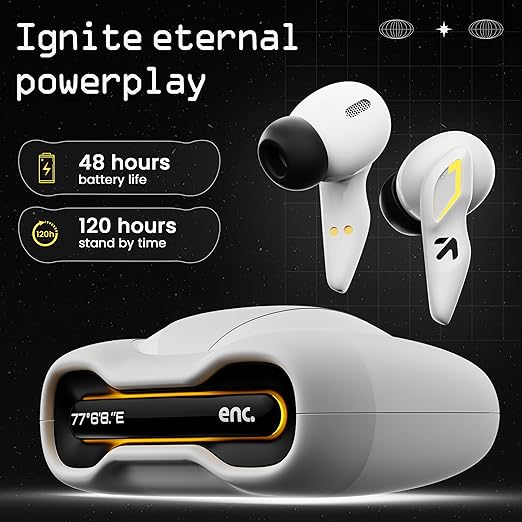 GOBOULT Astra Truly Wireless in Ear Earbuds with 48H Playtime, Built-in App Support, 45ms Low Latency Gaming, 4 Mics ENC, Breathing LEDs,13mm Bass Drivers, TWS Ear Buds (White Opal)