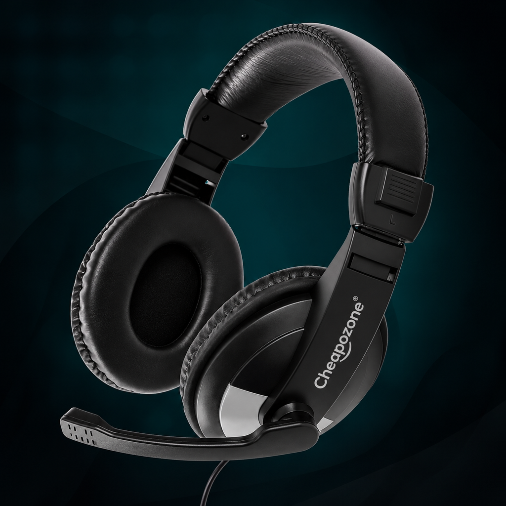 Cheapozone ZEB-200HM Wired On-Ear Headphones with Mic | Dual 3.5mm Connector | Adjustable Headband | PC & Laptop Compatible