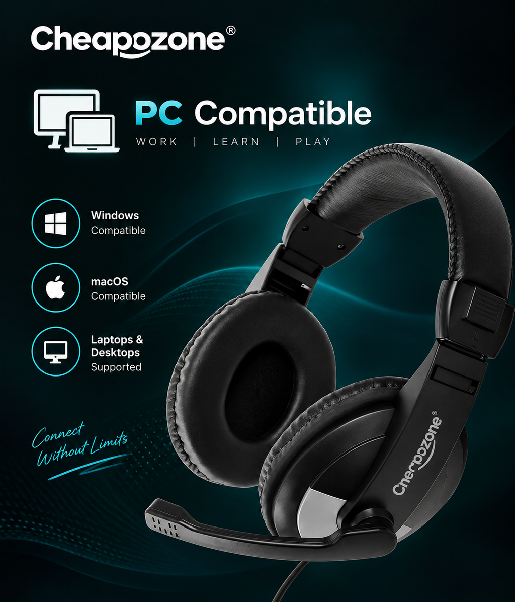 Cheapozone ZEB-200HM Wired On-Ear Headphones with Mic | Dual 3.5mm Connector | Adjustable Headband | PC & Laptop Compatible