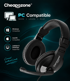 Cheapozone ZEB-200HM Wired On-Ear Headphones with Mic | Dual 3.5mm Connector | Adjustable Headband | PC & Laptop Compatible