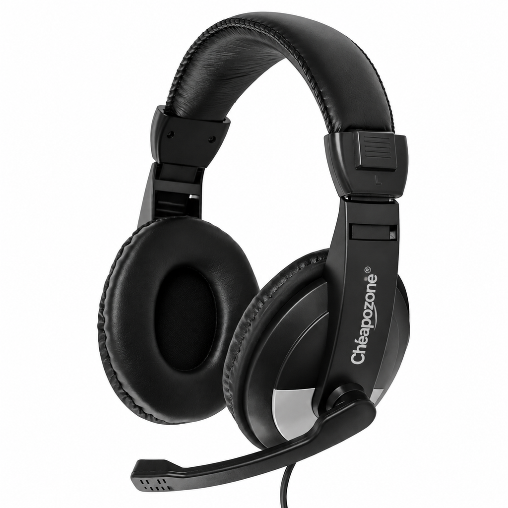 Cheapozone ZEB-200HM Wired On-Ear Headphones with Mic | Dual 3.5mm Connector | Adjustable Headband | PC & Laptop Compatible