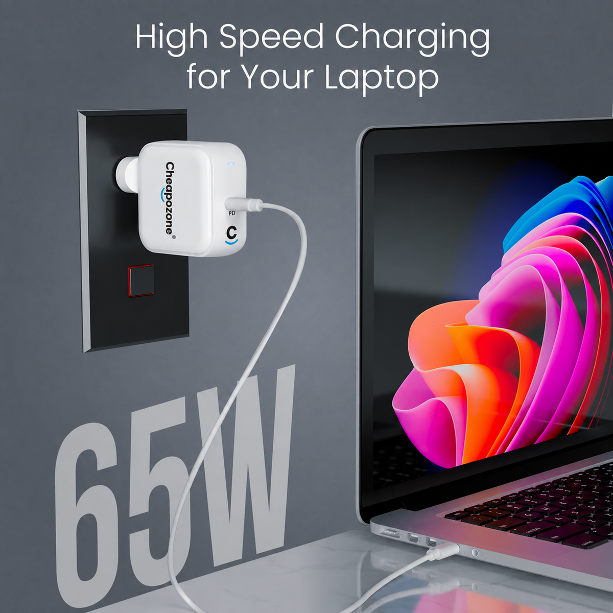 Cheapozone 65W Type-C PD GaN Fast Charger + Type-C to Type-C Cable