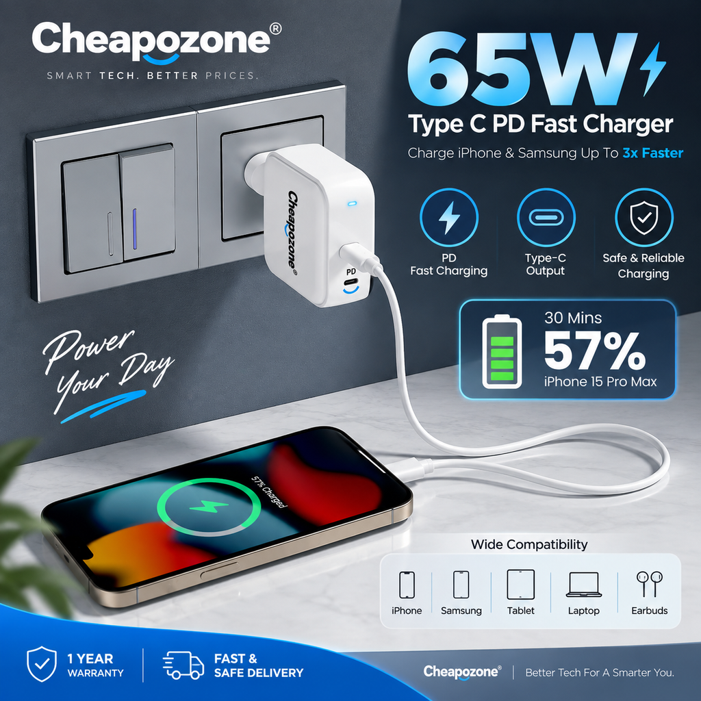Cheapozone 65W Type-C PD GaN Fast Charger + Type-C to Type-C Cable