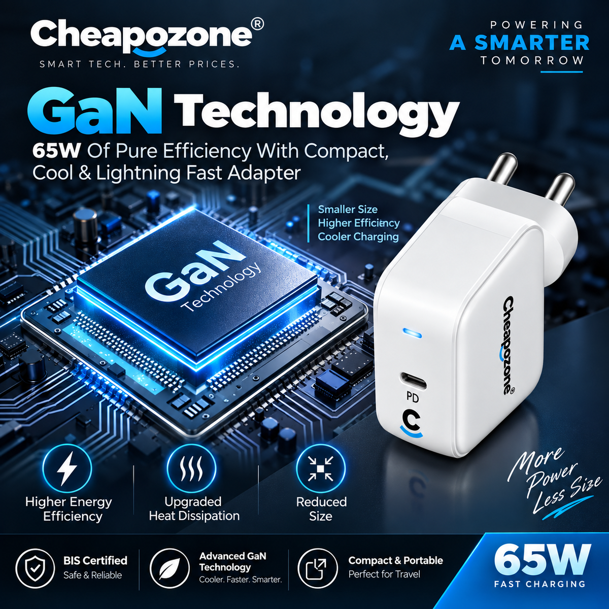 Cheapozone 65W Type-C PD GaN Fast Charger + Type-C to Type-C Cable