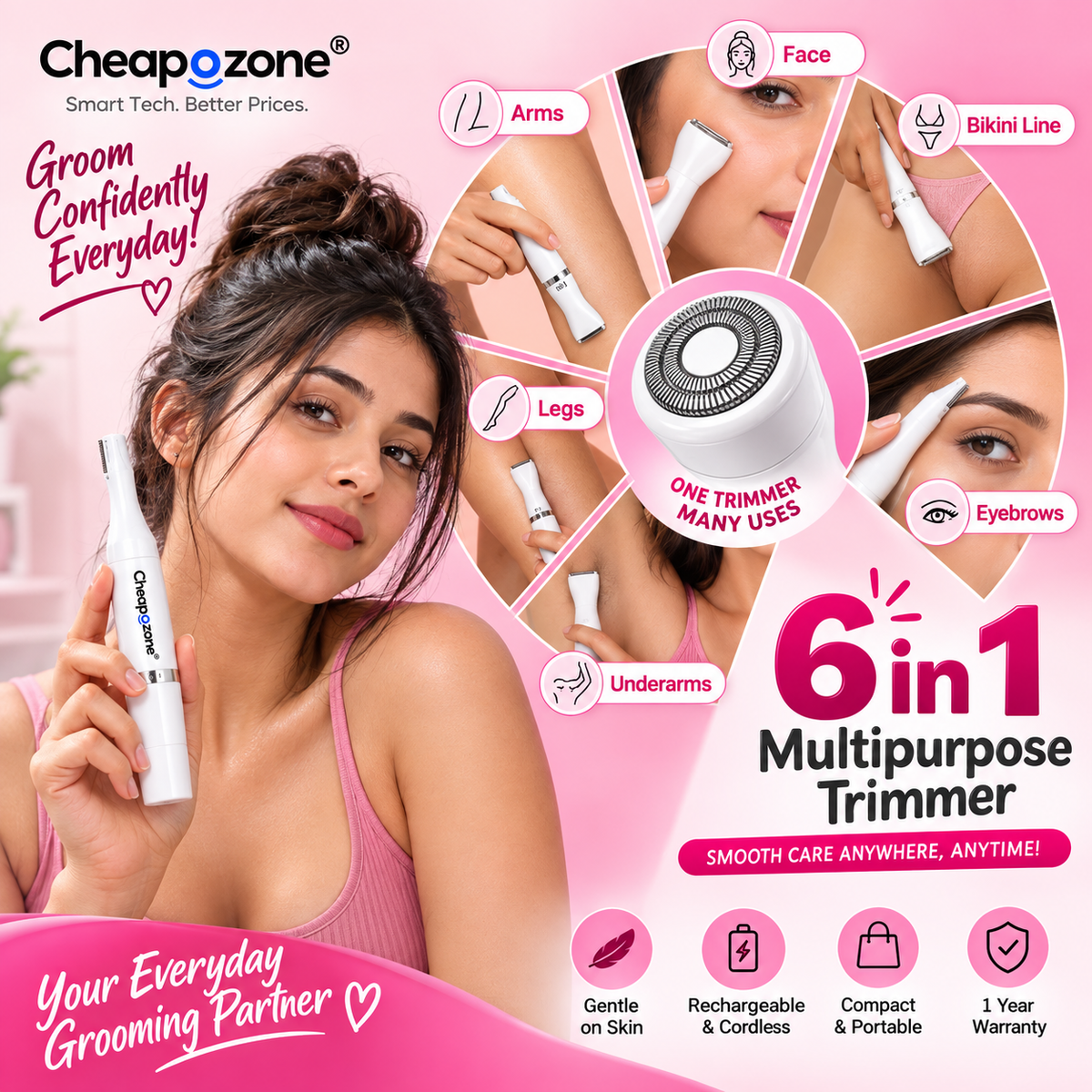 cheapozone 6-in-1 Type-C Full Body Trimmer for Women