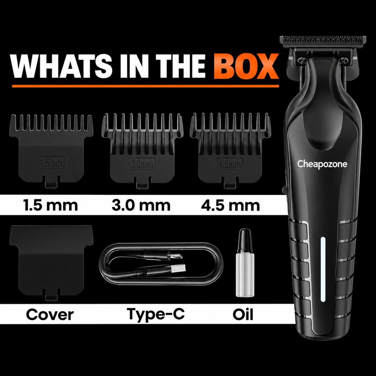 Premium Hair &amp; Beard Trimmer – TR403 | 120-Min Runtime | Type-C Fast Charging | 3 Guide Combs
