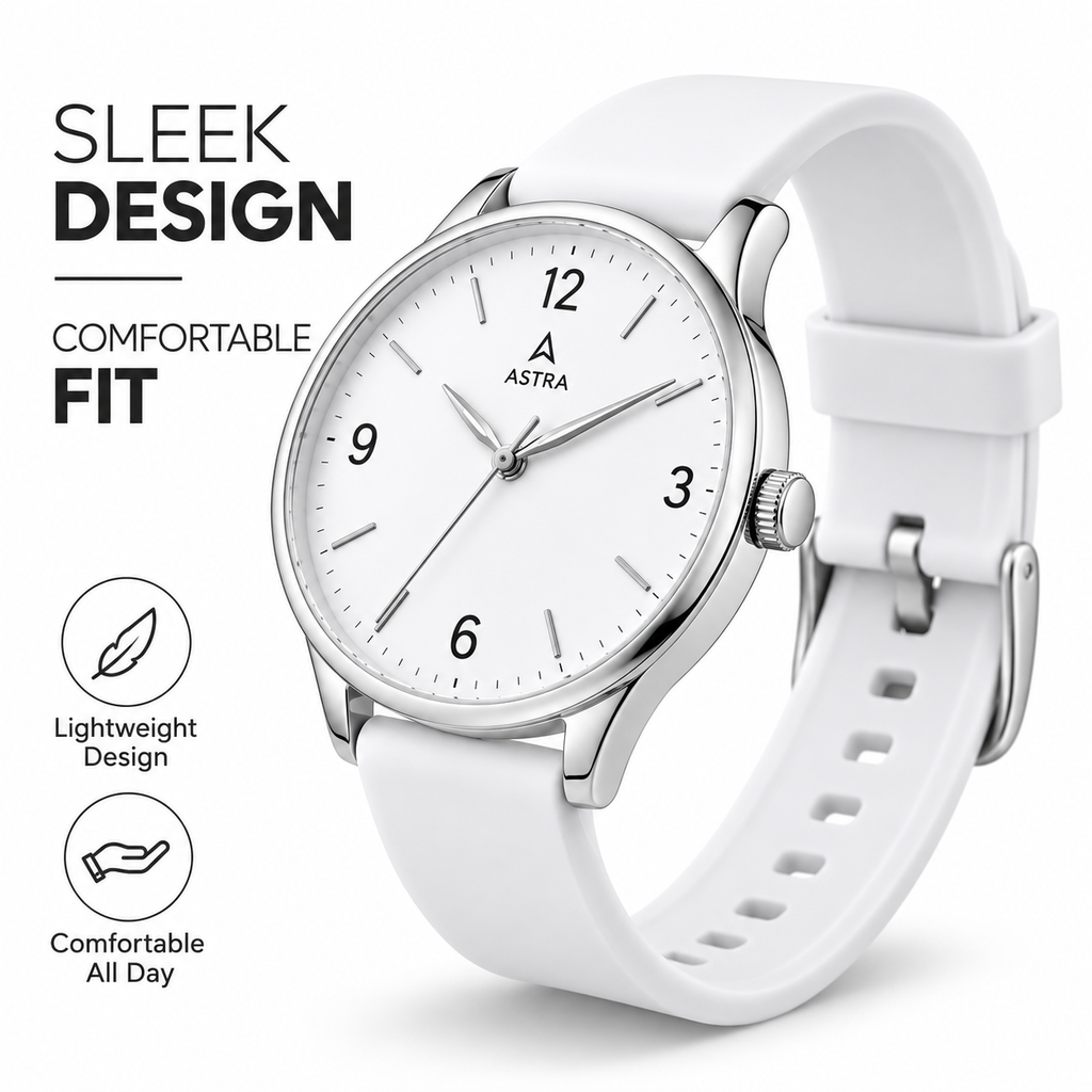 ASTRA Premium White Analog Watch for Men & Women – Stylish Minimalist Design