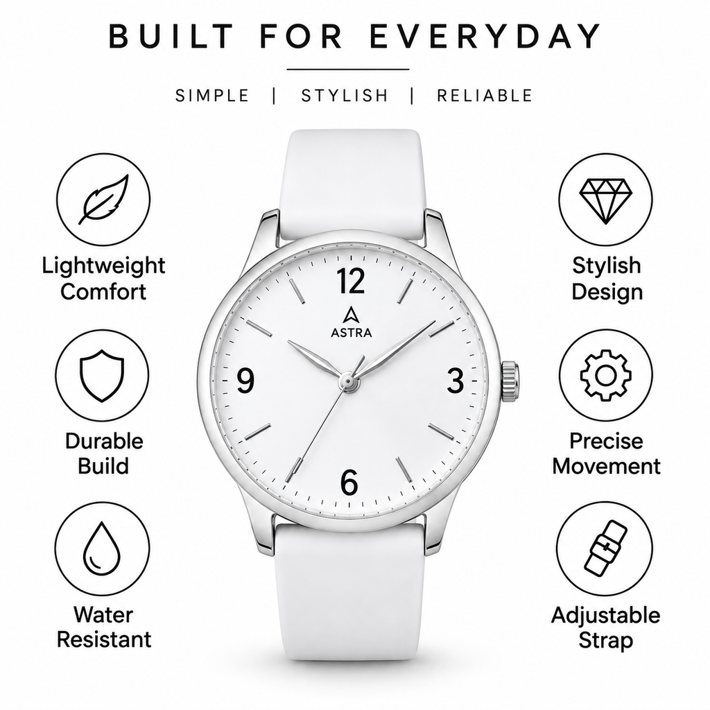 ASTRA Premium White Analog Watch for Men & Women – Stylish Minimalist Design