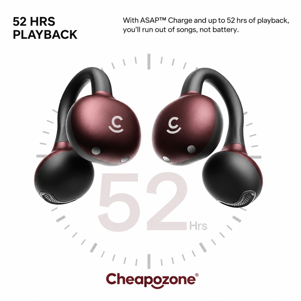 Cheapozone ProClip Open-Ear Earbuds | 52H Playback, Cloud Fit & Smart Sound
