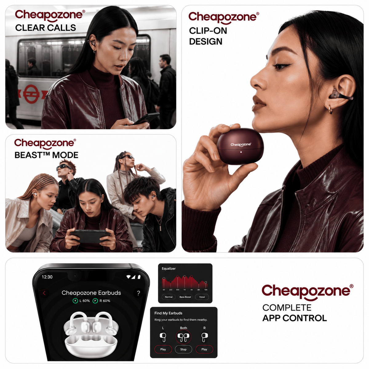 Cheapozone ProClip Open-Ear Earbuds | 52H Playback, Cloud Fit & Smart Sound