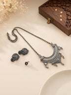 Navratri Special Oxidized Silver Statement Necklace & Jhumka Set