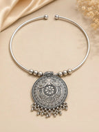 Navratri Special Oxidized Silver Round Pendant Necklace Set