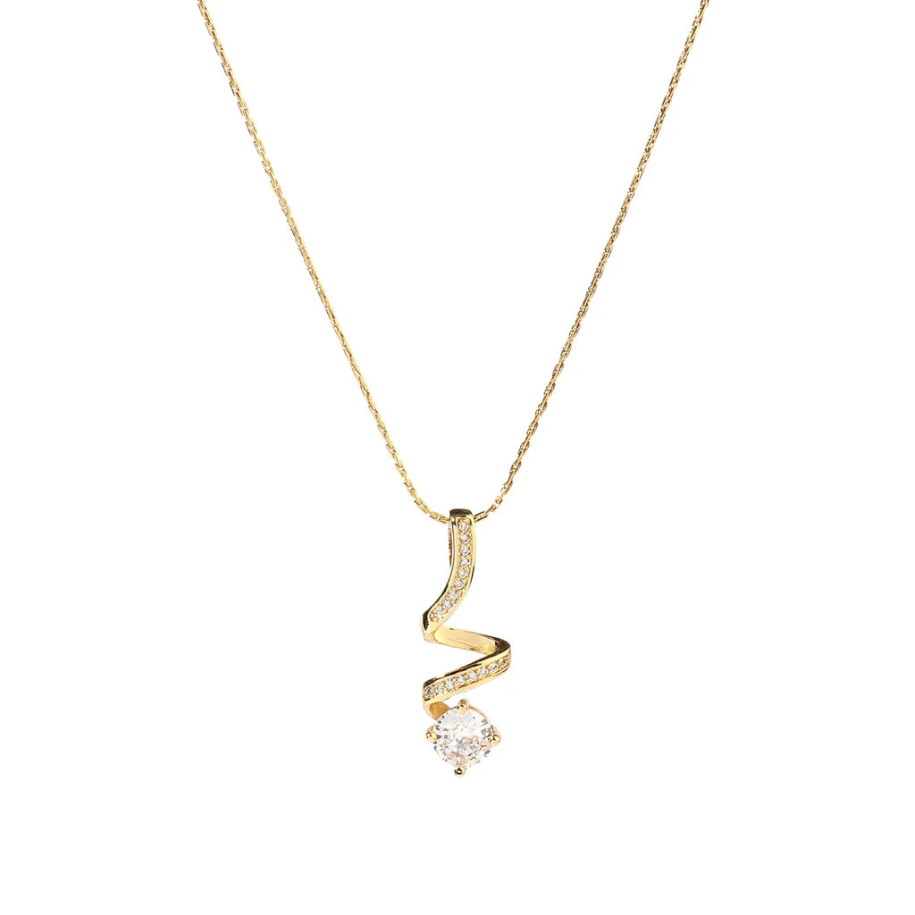 Elegant S-Shape Crystal Pendant Necklace – Gold Finish