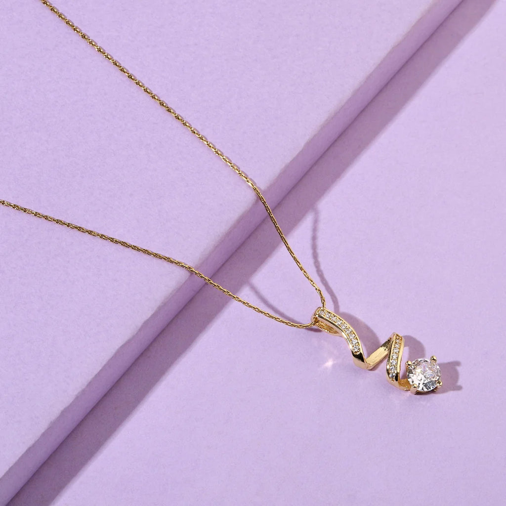 Elegant S-Shape Crystal Pendant Necklace – Gold Finish