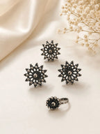 Navratri Special Oxidized Silver Mandala Pendant Necklace Set