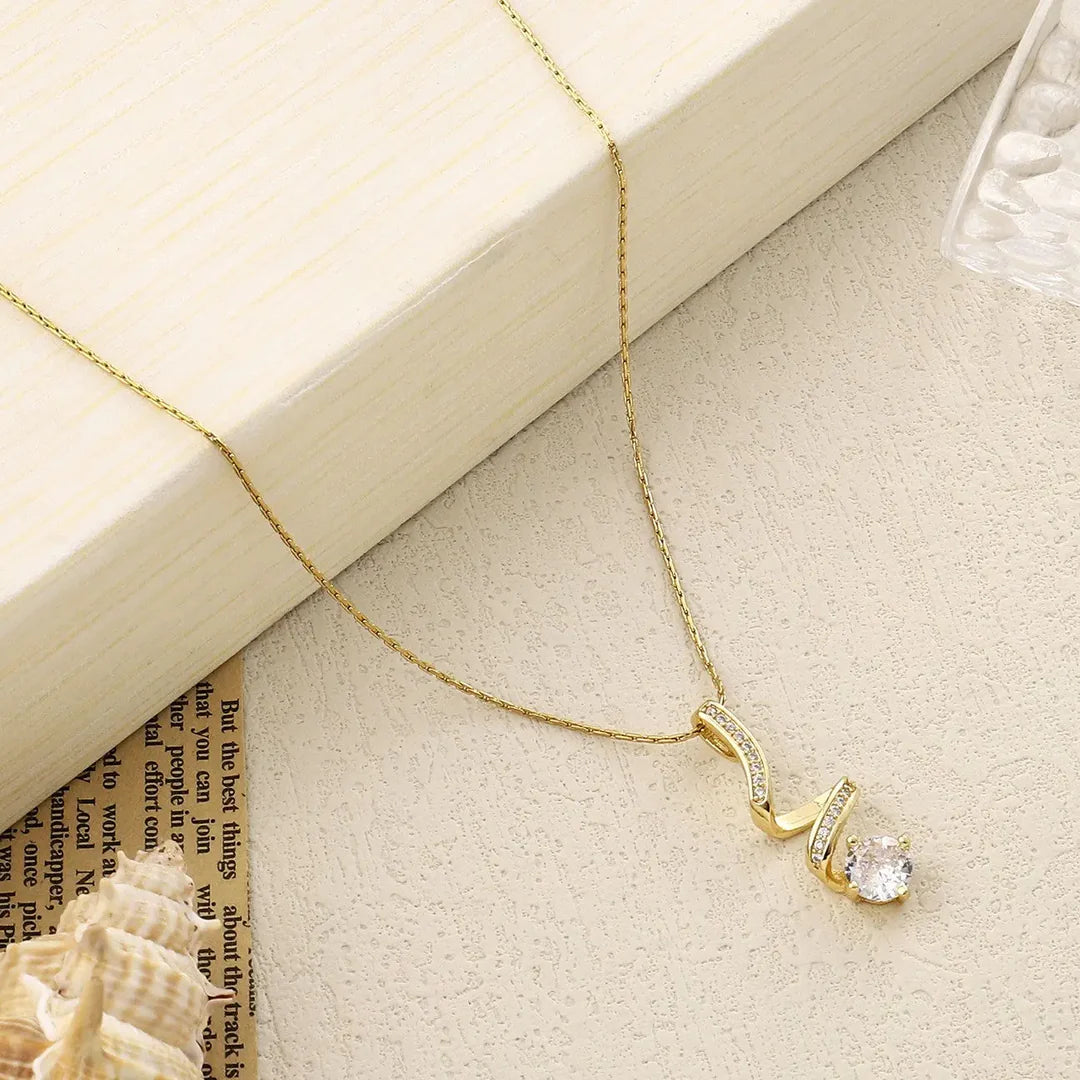 Elegant S-Shape Crystal Pendant Necklace – Gold Finish