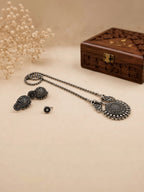 Navratri Special Oxidized Silver Round Pendant Necklace Set