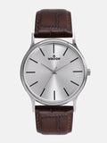 Classic Silver Dial Brown Leather Strap Analog Watch for Men