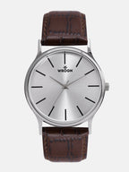 Classic Silver Dial Brown Leather Strap Analog Watch for Men