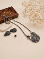 Navratri Special Oxidized Silver Round Pendant Necklace Set