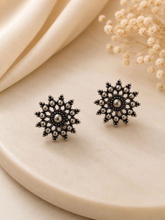 Navratri Special Oxidized Silver Mandala Pendant Necklace Set