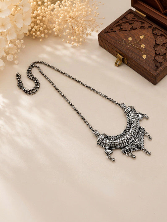Navratri Special Oxidized Silver Statement Necklace & Jhumka Set