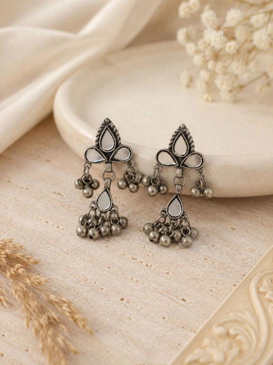 Navratri Special Floral Oxidized Silver Necklace & Earrings Set