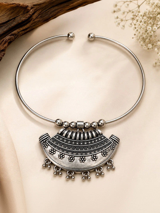 Navratri Special Oxidized Silver Tribal Pendant Necklace Set