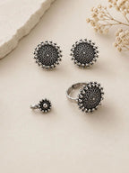 Navratri Special Oxidized Silver Square Pendant Necklace Set