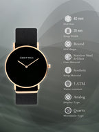 Elegant Black & Rose Gold Minimalist Watch for Men & Women